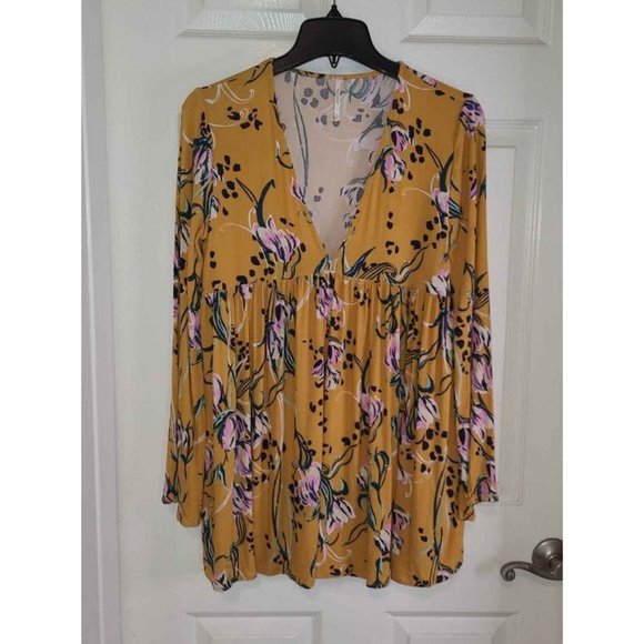 Free People Dress Tunic Size Small Yellow Floral - Picture 2 of 7